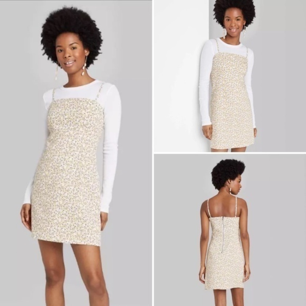 CLEARANCE NWT Yellow Gold White Floral Mini Shift Dress New